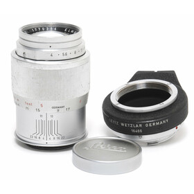 Leica Leitz Elmar 4/135mm lens chrome w. Adapter 16466 OUBIO for